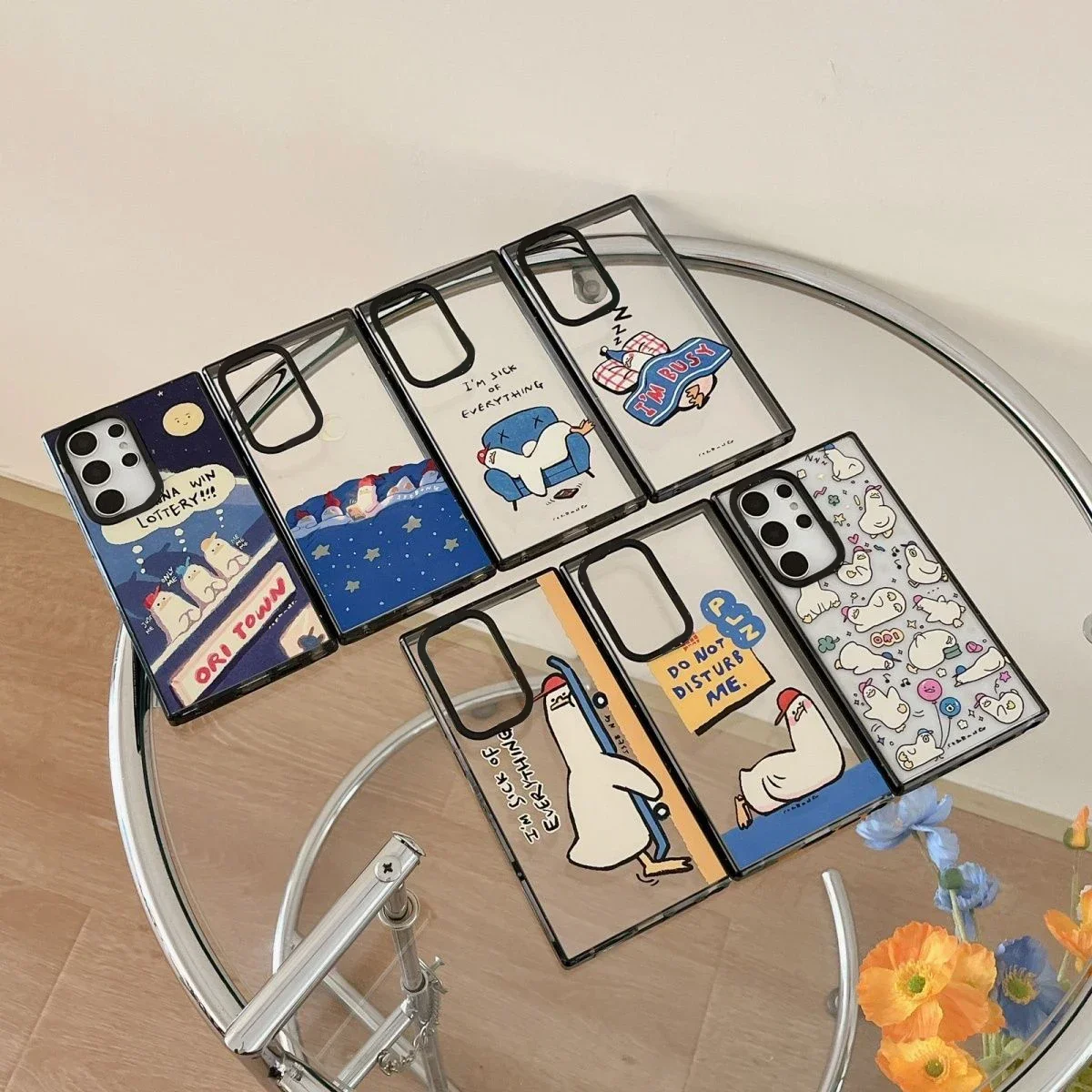 Lazy Duck Acrylic Black Border Case for Samsung Galaxy S22 S23 S24 Ultra S22+ S23+ S24 Plus Cover Protective Shell