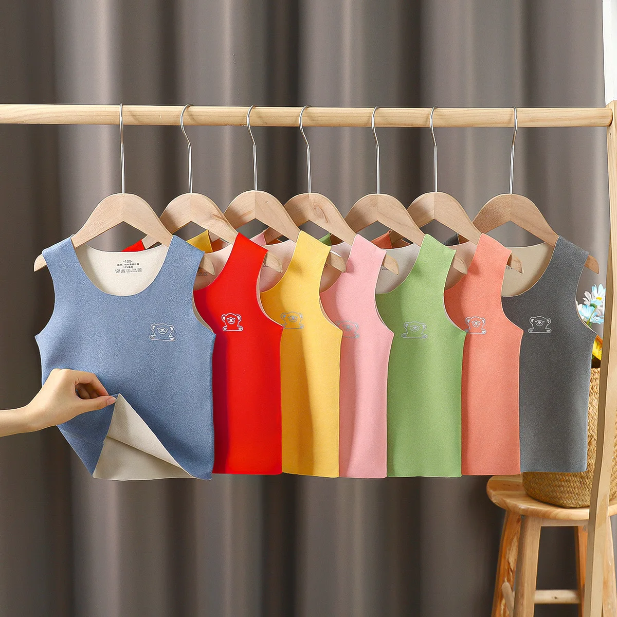 Children's Pajamas Warm Solid Color Shoulder Undershirt Fall and Winter Kids Cotton Padded Underwear 2 To 18 years