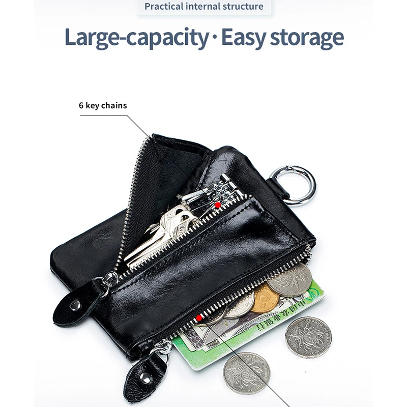 Multi-function Leather Key Wallets Unisex Coin Bag Zipper Protection Keys Holder Storage Leather Texture Pouch Practical Solid