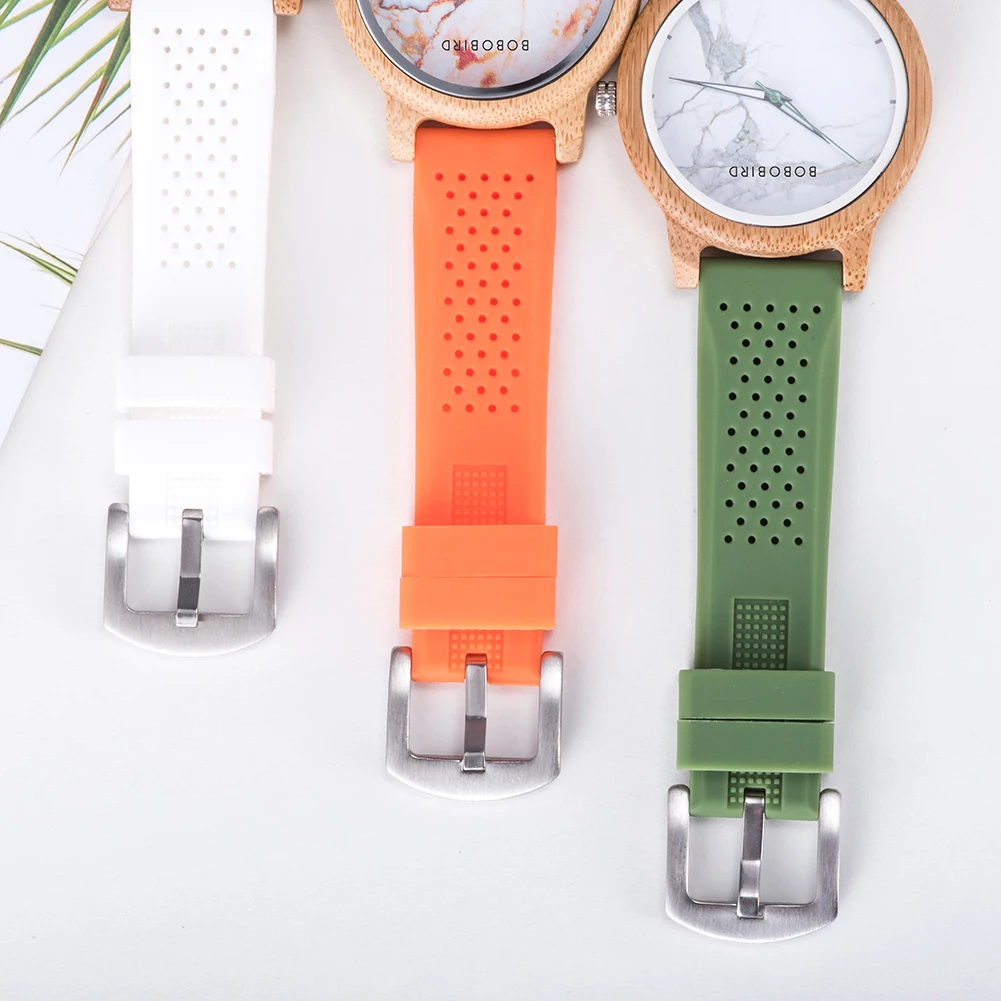 BOBO BIRD Men's Wooden Watch Silicone Strap Quartz Watches  Sport Watch for Summer Can Customized Gifts For Men 5