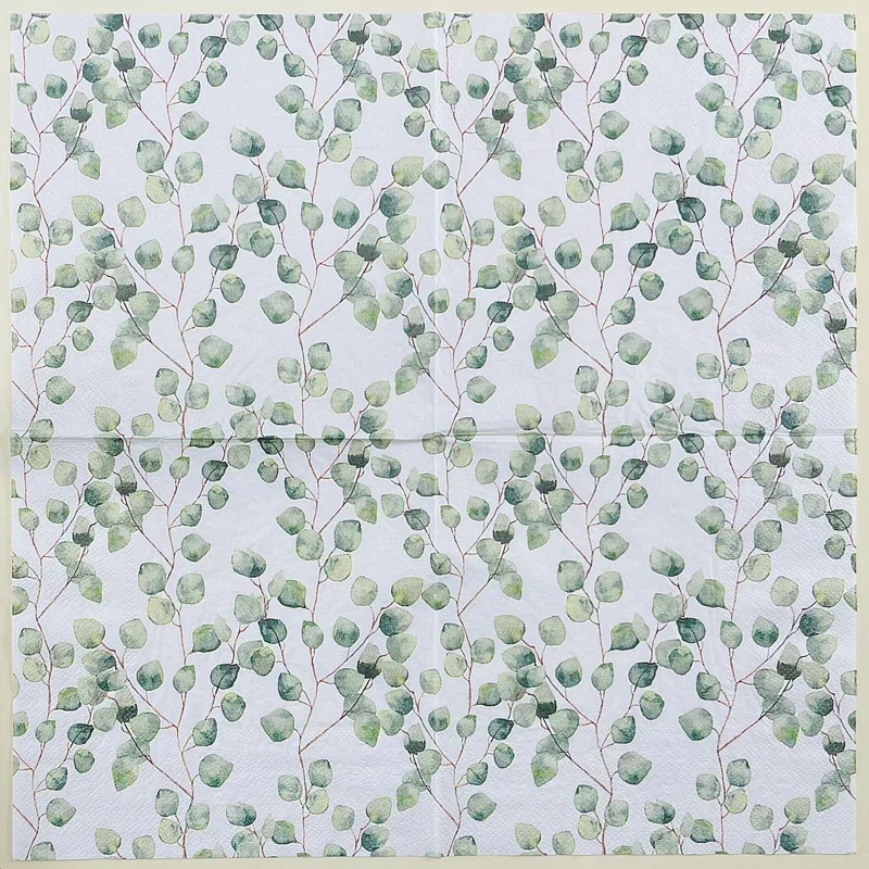 Printed Napkin Forest Eucalyptus Leaves Coloured Paper Napkins Hotel Western Restaurant Table Decoration Wine Glass Flower Paper