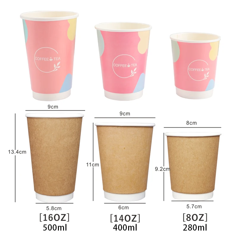

Custom Thickened Double PE Coating 8/12/14/16/22 oz takeaway Cup With Lids disposable Hot Cold food grade paper cup coffee sho