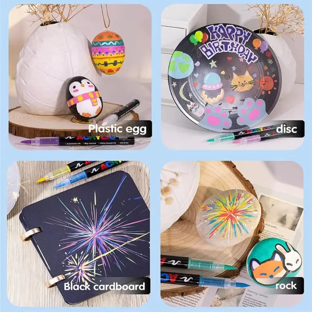 12/24/36/48/60/72/100/120 색상 아크릴 페인트 펜 DIY 공예 크리스마스 선물 마커 브러쉬 다기능 다목적