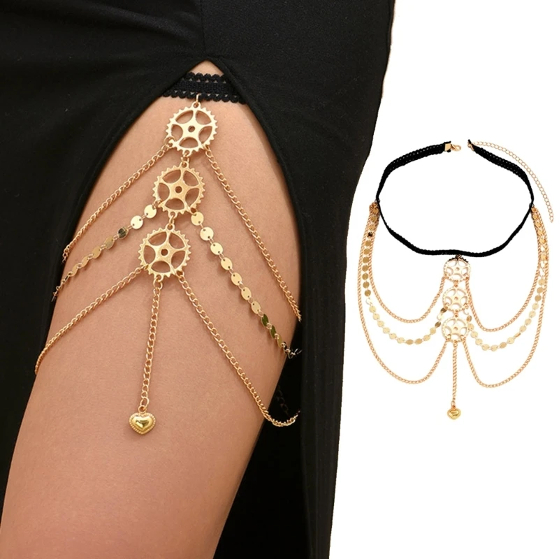 

Multi-layer Hollow Out Gear Thigh Chain Seaside Nightclub Anti-Slip Leg Decors DXAA