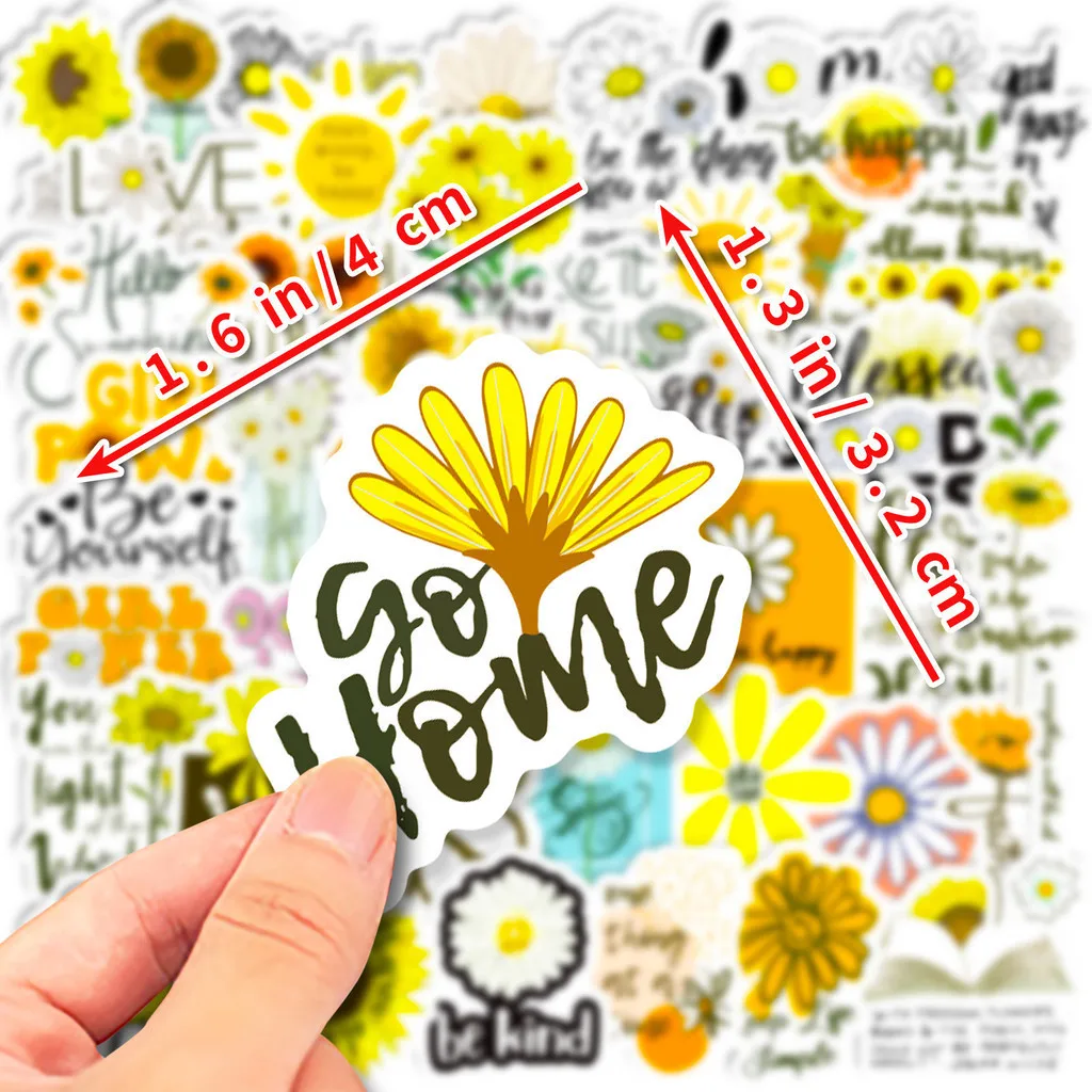 50PCS 영감 긍정적 인 문구 해바라기 헬멧 자전거 손 계정 연필 케이스 데칼에 대 한 방수 낙서 스티커