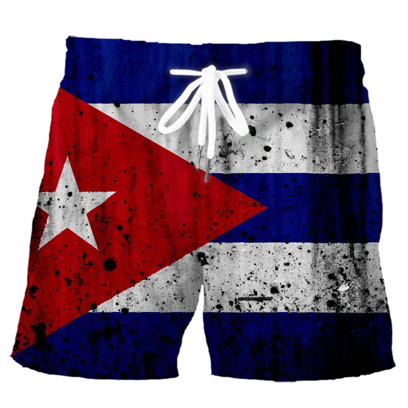 Vintage 3D Print Cuban Flag Beach Shorts Men Retro Casual Street Harajuku Ice Short Pants Women Kids Quick Dry Surf Board Trunks 3