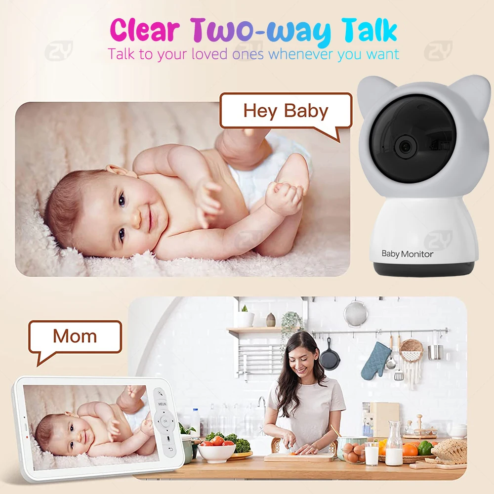 5 WiFi 베이비 모니터 화면 및 앱 제어를 통해 비디오 녹화 및 재생 FHD 1080P PTZ 베이비 카메라 양방향 인터콤 베이비폰 IR 야간 투시경 비디오 베이비시터 배터리 디스플레이 유모 모니터