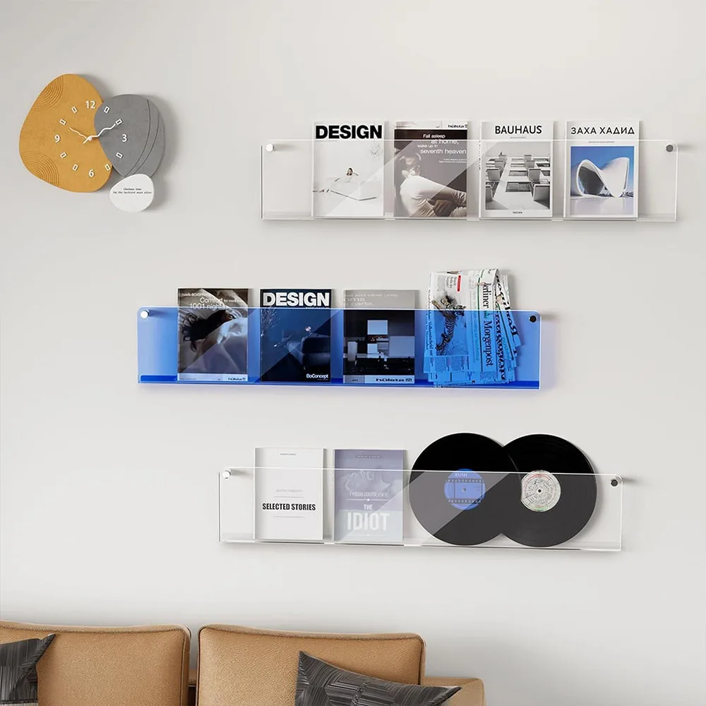 Utility Acrylic Brochure Holder Wall Mount Magazine Rack Pamphlet Stand Floating Bookshelves Hang Display Literature Organizer
