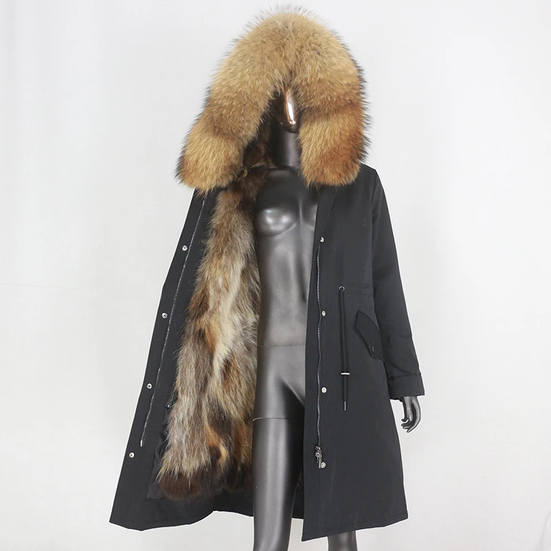 2022 New X-long Parka Waterproof Winter Jacket Women Natural Raccoon Fur Hood Fox Fur Real Fur Coat Detachable Streetwear