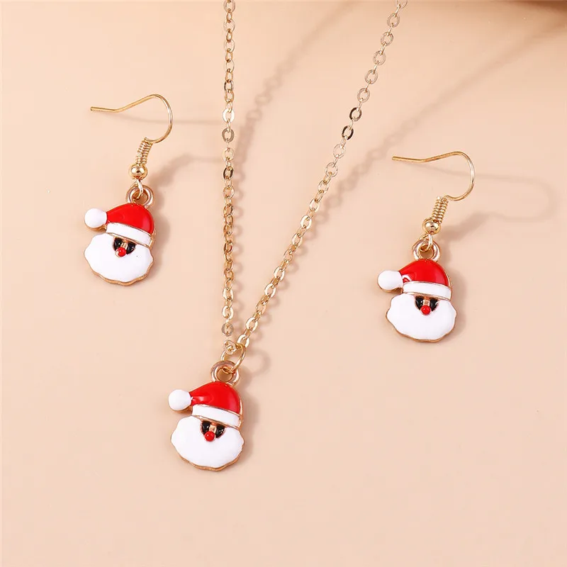 Leslie Fashion Weihnachts-Schneemann-Halskette, Weihnachtsmann, Hirsch, Weihnachtsbaum, Halskette, Ohrringe für Damen, Neujahrs-Schmuckset – Detail 11