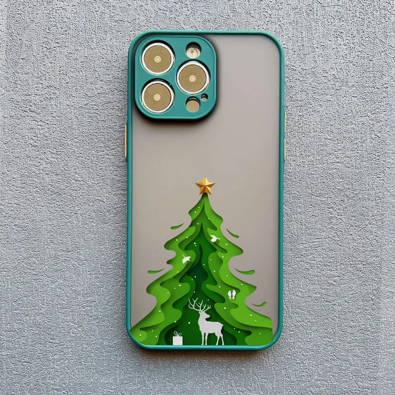 Weihnachtliche Baum- und Weihnachtsmann-Handyhülle für iPhone 17 16 15 14 13 12 11 Pro Max Mini XS XR X Plus – Stoßfeste Landschafts-Schutzhülle – Detail 10