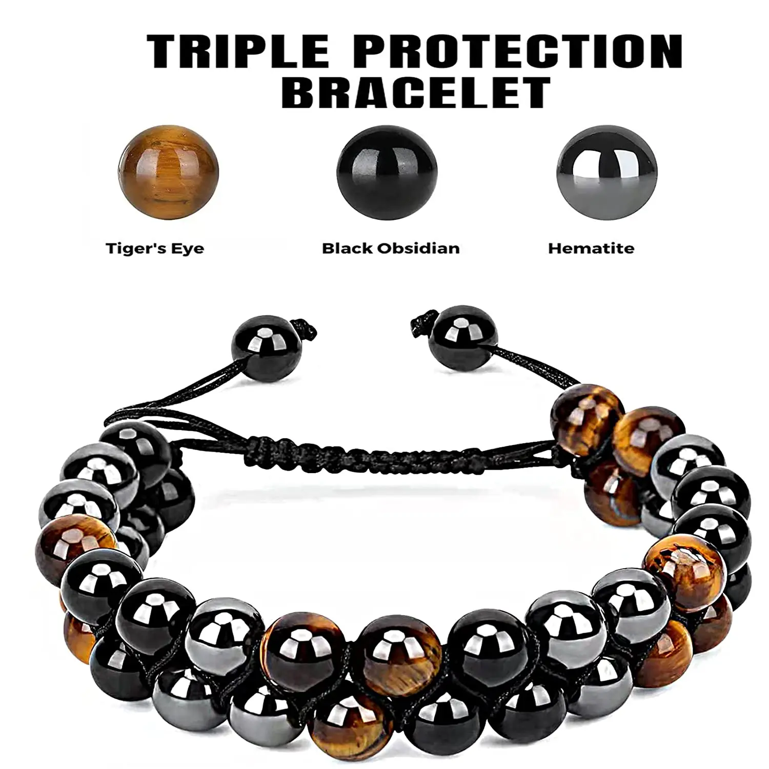 

Natural Black Obsidian Hematite Tiger Eye Beads Bracelets Men for Health Protection Women Soul Jewelry Pulsera Hombre