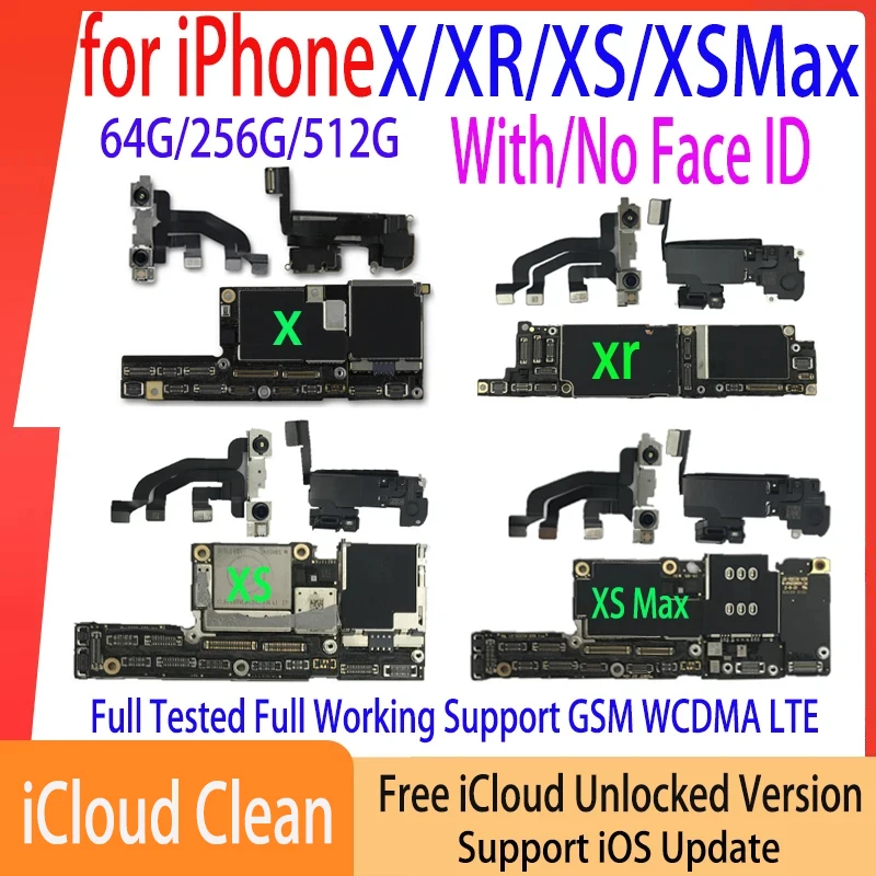 iPhone Motherboard Unlock Mainboard for iPhone X XR XS Max Motherboard with Face ID 256gb Clean iCloud Unlocked Logic Board Plate