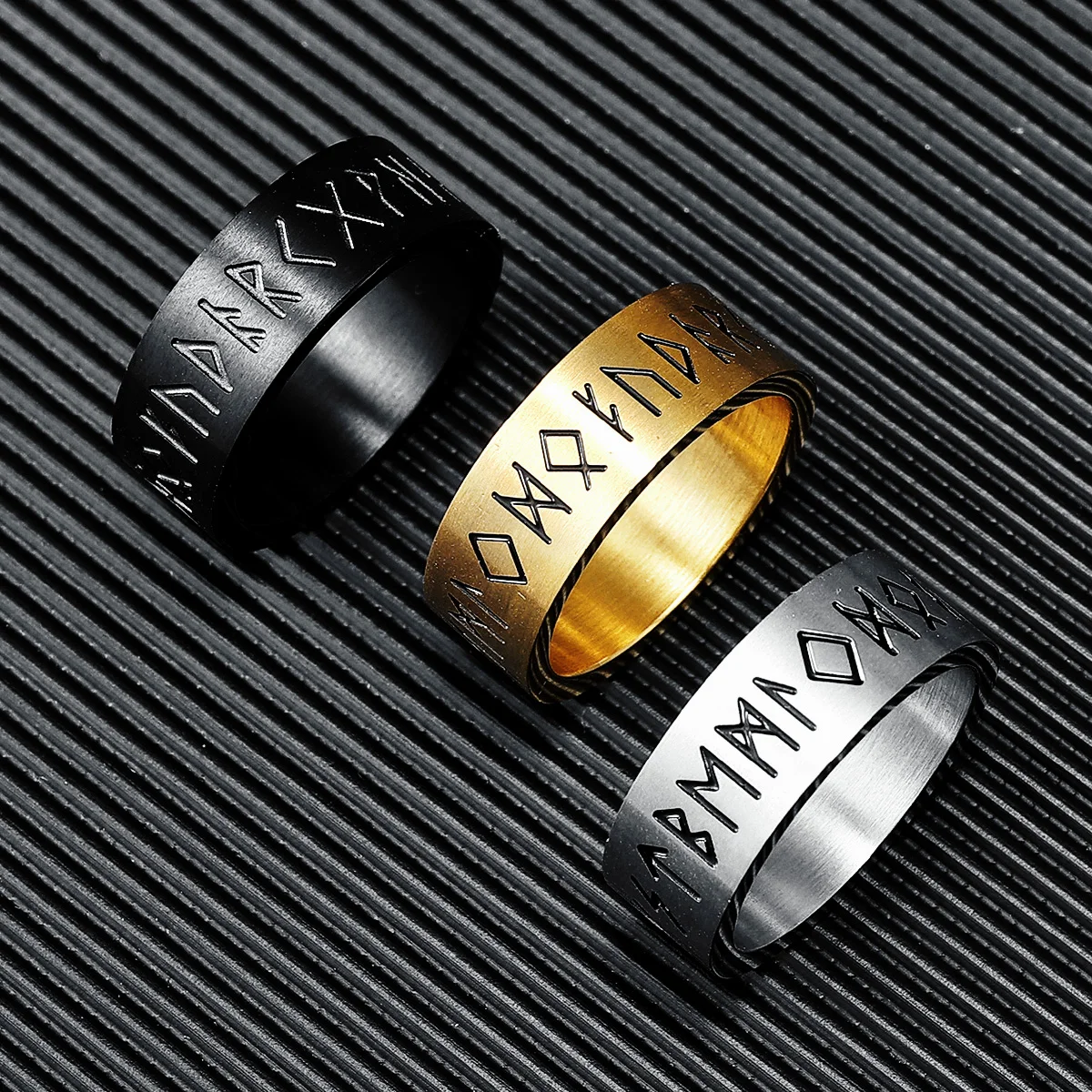 Anello Da Uomo In Acciaio Inossidabile 316L Rune Vichinghi Anelli The Northman Punk Rock Carving For Rider Biker Maschio Fidanzato Gioielli Miglior Re