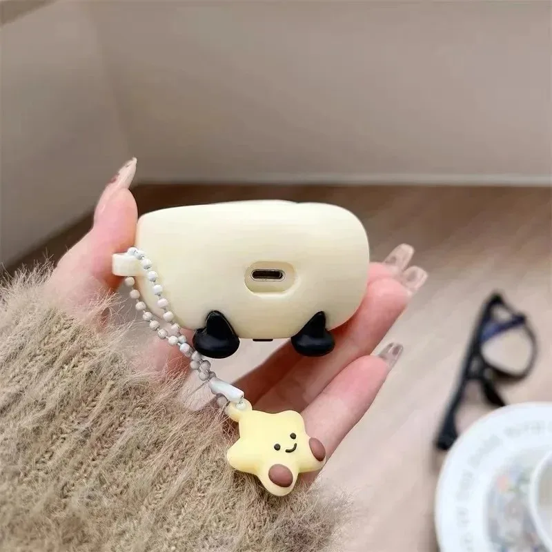 Suitable for Apple Airpods 1 2 3 4 Pro Pro2 Cute Star Moon Pendant Silicone Earphone Cover Comes with Earphone Cleaning Pen