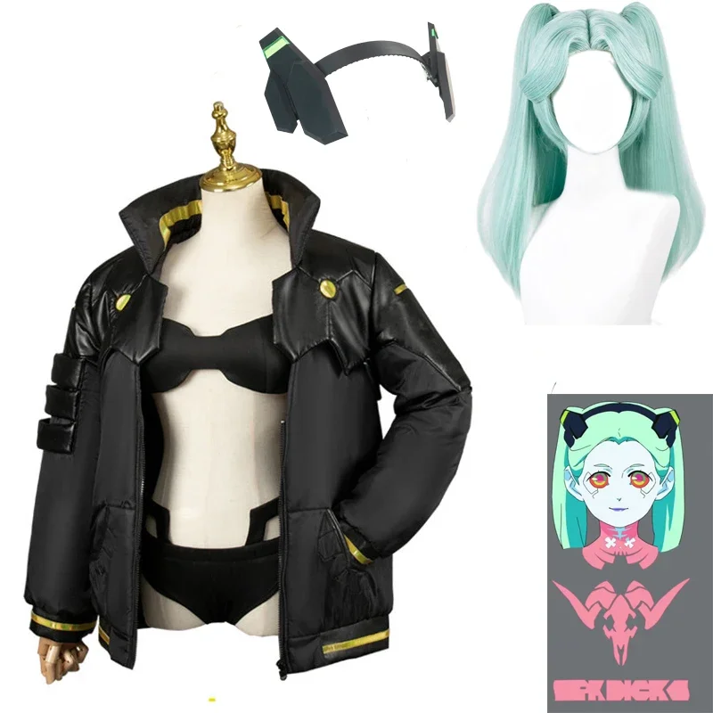 

Anime Cyberpunk Edterunners Rebecca Cosplay Costume Jacket Wig Tattoo Stickers Headwear Suit Halloween Costumes for Women