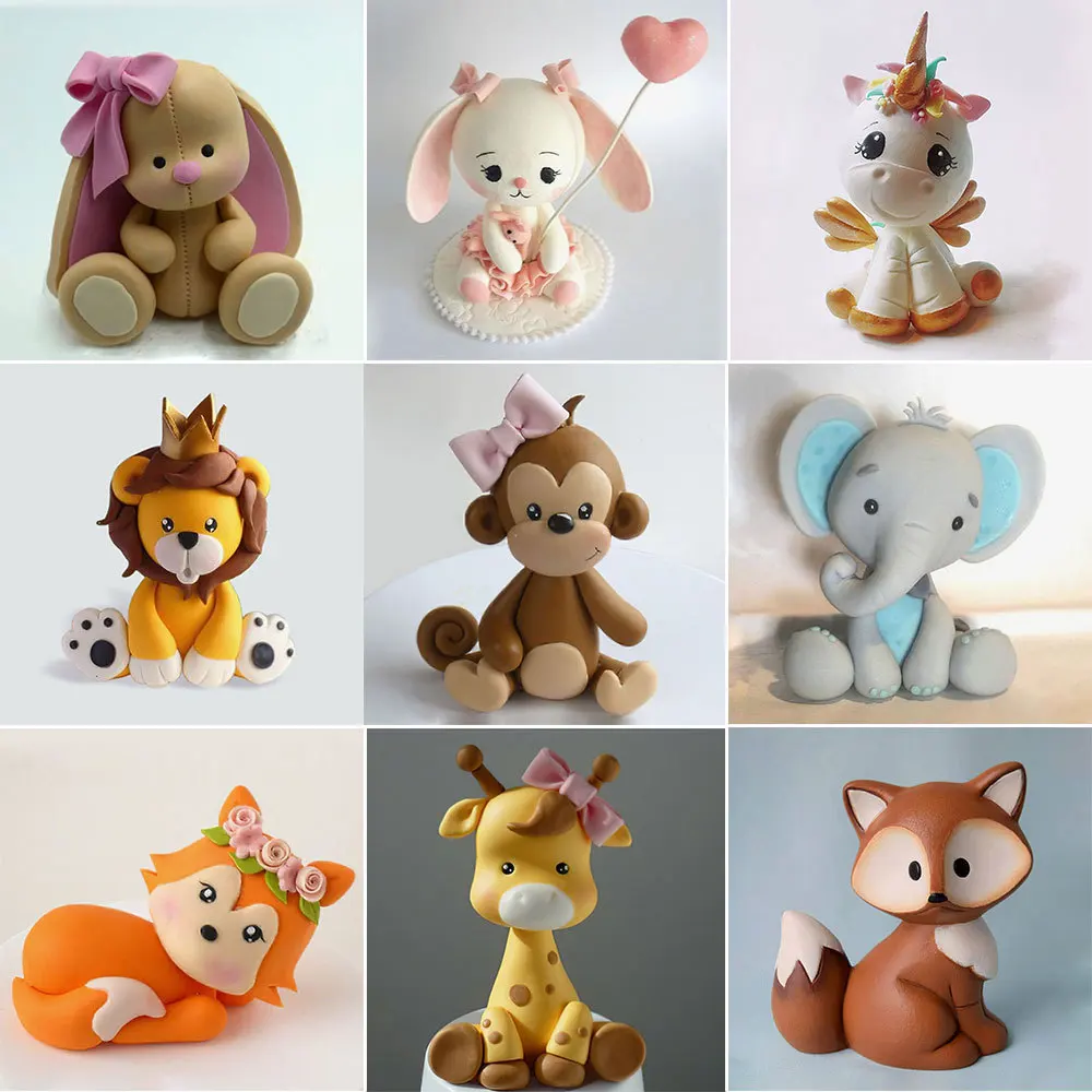 

Cartoon Woodland Animal Cake Topper Cute Soft Pottery Forest Jungle Safari Dinosaur Cupcake Decor 1st Birthday Party Favor