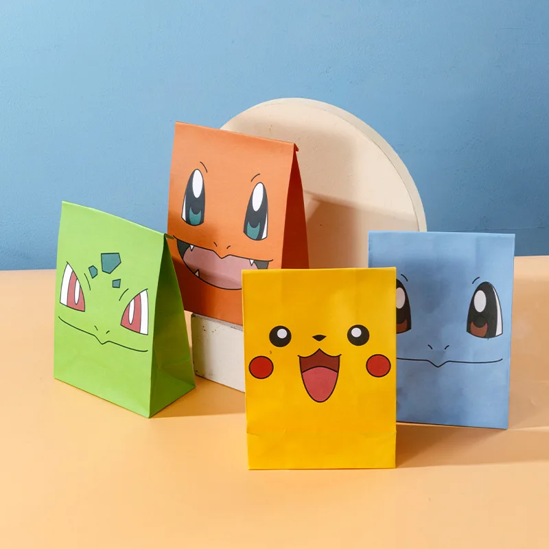 10Pcs/Set Pokemon Anime Cartoon Kawaii Pikachu Candy Flat Pocket Cake Bakery Wrapping Paper Bag Birthday Party Decor Supplies