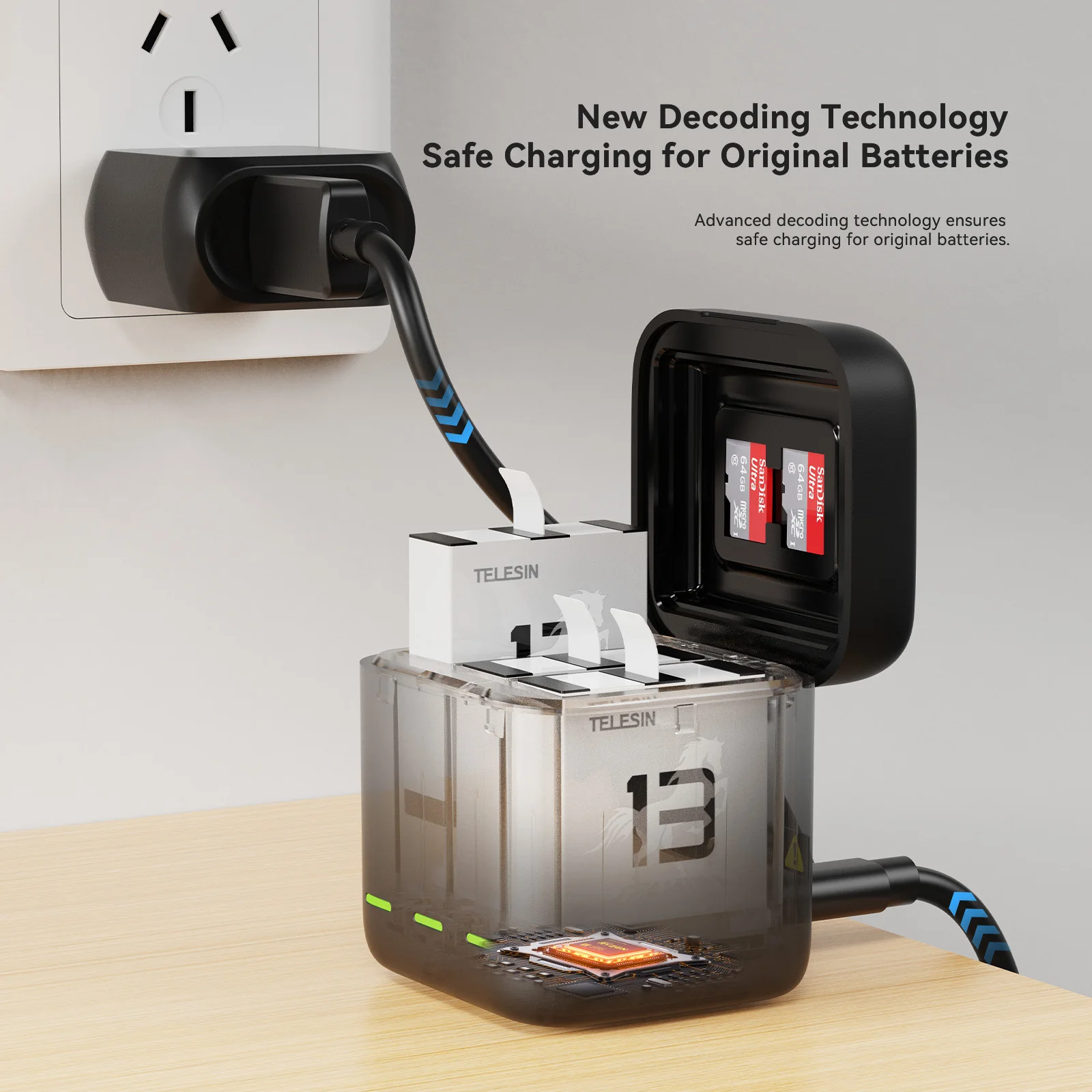 Chargeur 3 Baies Pour GoPro Hero13 - Écran OLED, Ports SD/TF - USB-C PD Rapide