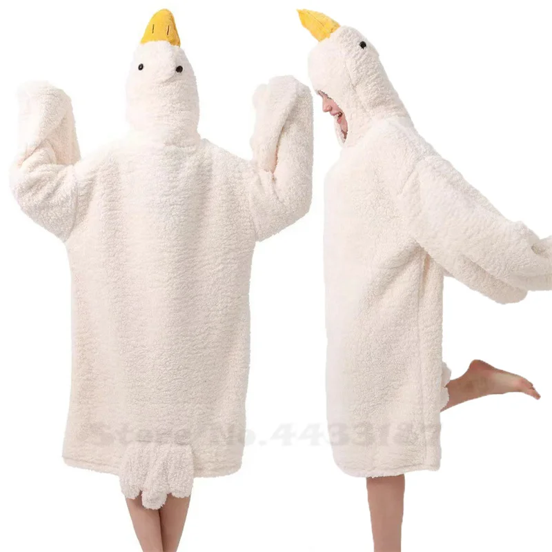 Thicken Coral Fleece Hooded Robe Nightgown Funny Big Goose Couple Cute Cartoon Home Wear Lounge Wear Halloween Cosplay Costumes women dress women sleepwear sleepwear pajamas