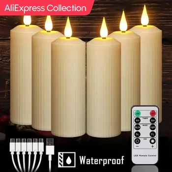 AliExpress 컬렉션 충전식 플레임리스 LED 캔들 라이트, 방수 LED 깜박이는 양초, 원격 타이머 포함 티 라이트