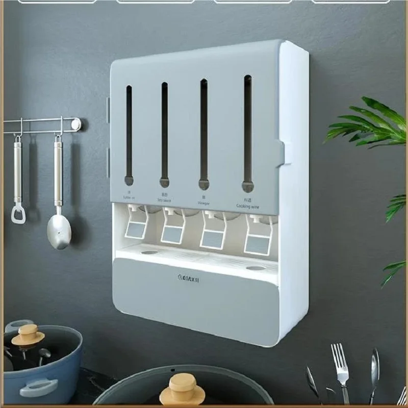 2022 New Kitchen Shelf Wall Mounted Spice Rack Multi-functional Condiment Storage Box No Punching Seasoning Box High Capacity