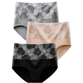3Pcs/Lot Women's Underwear Plus Size Cotton Panties High Waist Briefs Sexy Lingerie Female Pantys M-5XL Seamless Underpant Girls 1