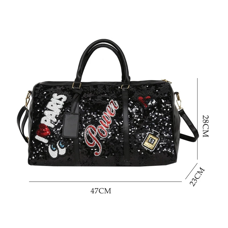 Fashion Sequins Large Capacity Overnight Travel Bag Personalized Short-distance Duffle Bag for Women Big Weekend Gym Bag