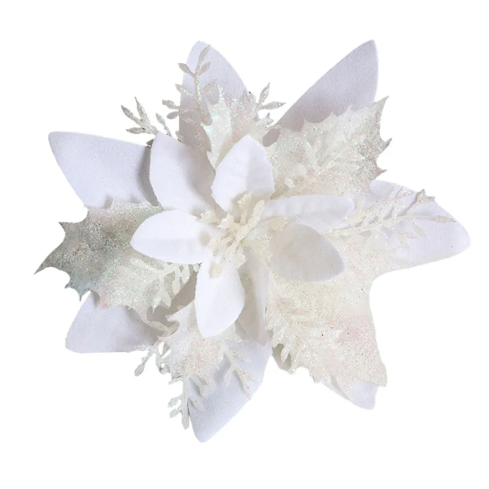 

1pcs 13cm Glitter Christmas Poinsettia Artificial Flowers Heads Xmas Tree Ornaments Party DIY New Year Party 2024 Home Decor