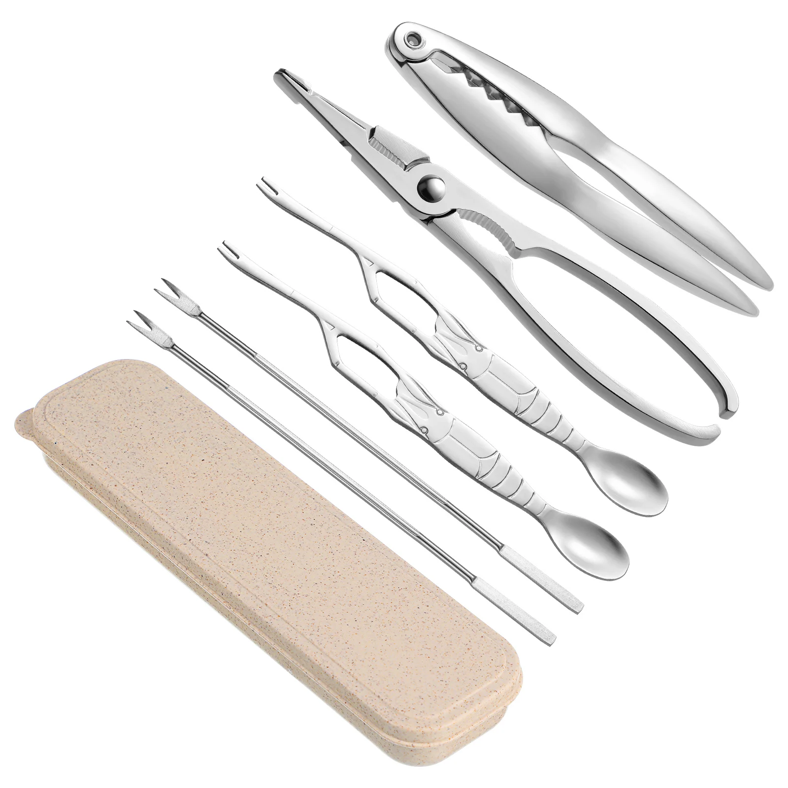 

Set/6pcs Stainless Steel Crab Tools Household Crab Clamp Lobster Tool Set Crab Peel Tools Seafood Tools with Case For Kitchen