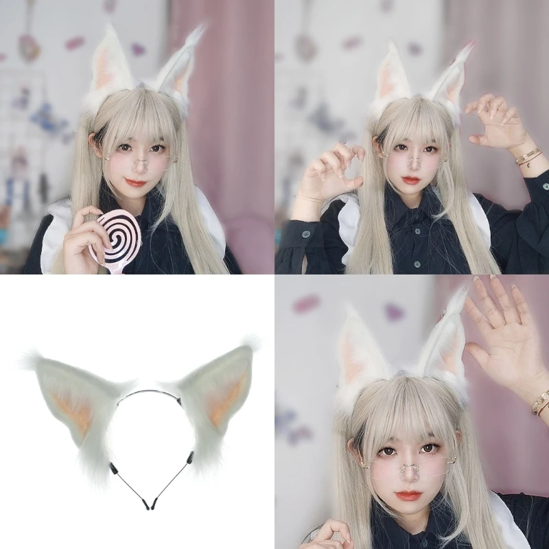 

Cat Foxes Wolf Ears Headband Headwear Long Furs Ears Headband Animal Furry Ears Hair Hoop Halloween Cosplay Costume Gift