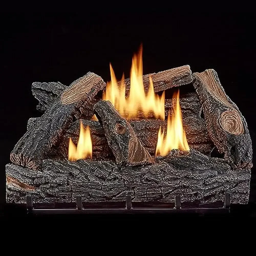 24" Ventless Dual Fuel Fireplace Logs Set with Thermostat Control Natural Gas or Propane 32000 BTU Hand-Painted Realistic Logs