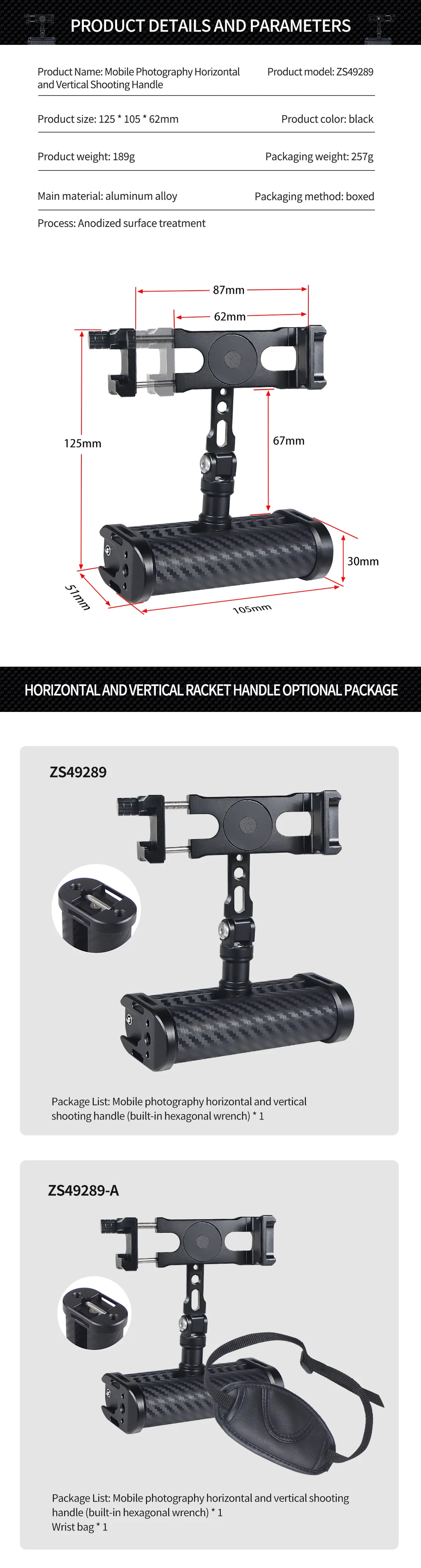 Handheld-Telefonst änder Smartphone-Halter Halterung 360 drehbarer Handgriff Aluminium für Selfie Vlog Videokamera Film Live-Filmemacher – Detail 8