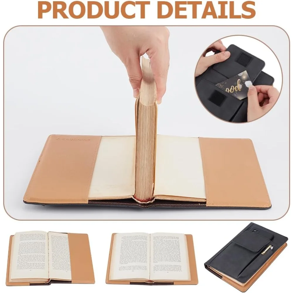 Book Cover PU Leather A5 Waterproof Book Sleeve Black Reusable Book Protector Hardcover Paperbacks Notebook Wraps with Pen 6