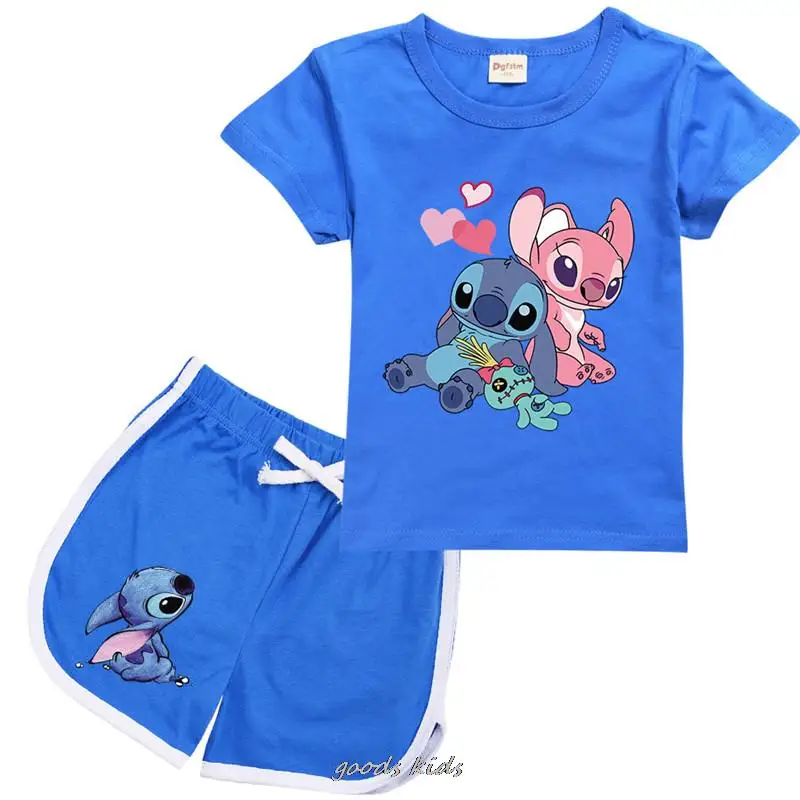 Teenage Boys Clothing Sets, Kids, Teenage, Lilo e Stitch Sports Tracksuits, T-shirt de algodão, Shorts, roupas de verão, 2 peças