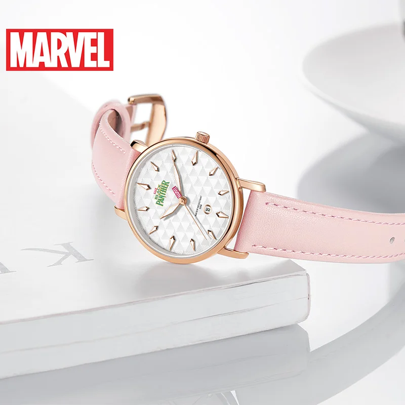 Disney Gift With Box MARVEL Original Black Panther Woman Quartz Watch Stainless Steel Female Calendar Relogio Masculino