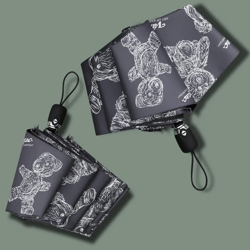 

New Full-automatic Umbrella Cartoon Bear Windproof Rain Anti Ultraviolet Sun Umbrella 3folding Sombrias Para Lluvias