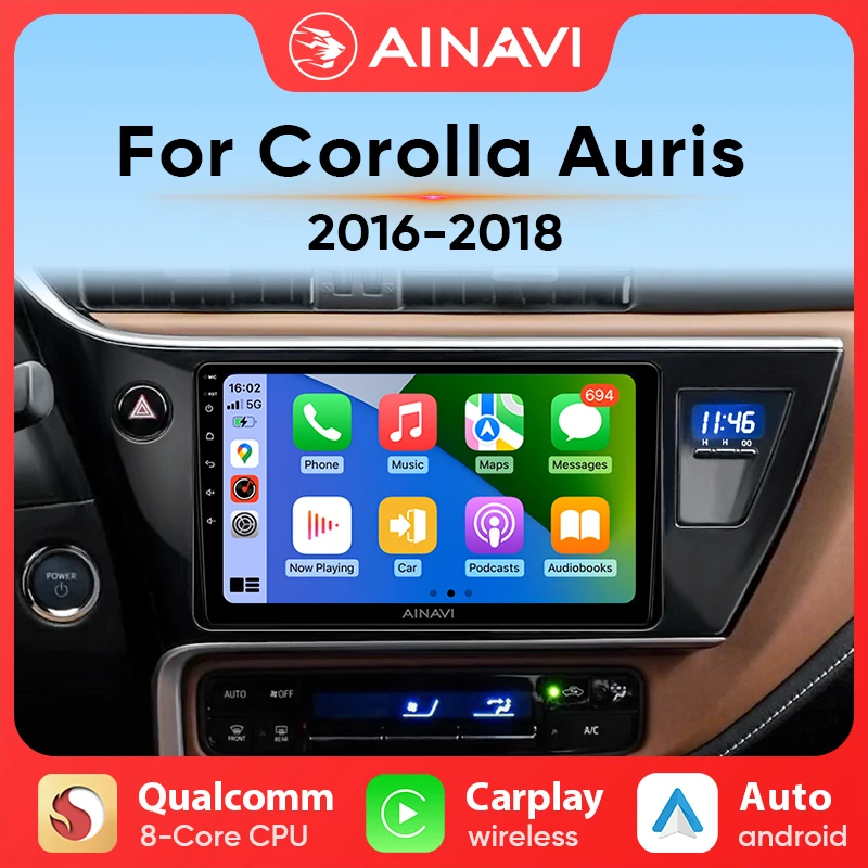 Ainavi Multimedia Player For Toyota Corolla 11 Auris E180 Carplay Android Auto Car Radio Stereo