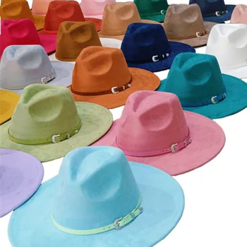 Suede Hat Top Hat 9.5cm Wide Brim Men Women Autumn Winter Felt Jazz Hats Classic Church Fedoras Chapeau Sombrero Mujer