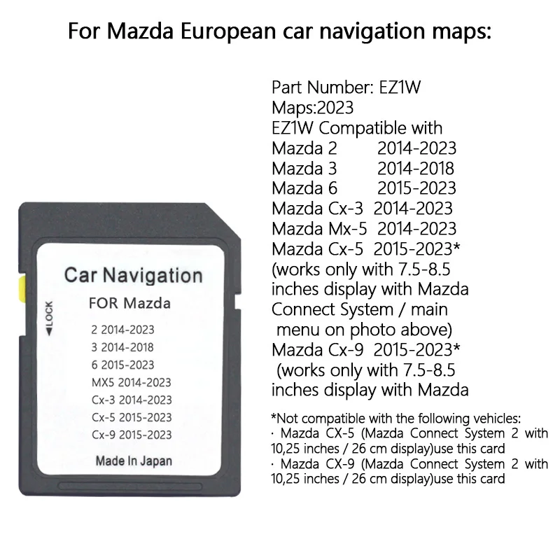 GPS Map Navigation SD Cards Navigation Card SD Card for Mazda EZ1W/2/3/6/CX3/CX5/MX5/CX9/GPS Navigation Map SD