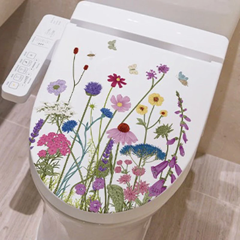 꽃 잔디 새 변기 스티커, 접착식 그림, 탈착식 욕실 데칼, 방 장식, 창문 스티커