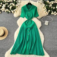 YuooMuoo Chic Fashion Elegant Patchwork Knitted Maxi Dress 2025 Summer Lady Turn-down Collar Shirt Sweater Dress Party Vestidos - Image 2