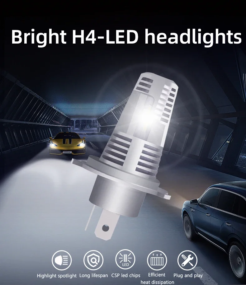 2 Pcs Super Bright H4 LED Headlight Bulbs 12V 5500K 46000LM Bulb Replace Halogen Bulbs LED Fit H1 H4 H7 H11 9005 9006 9012