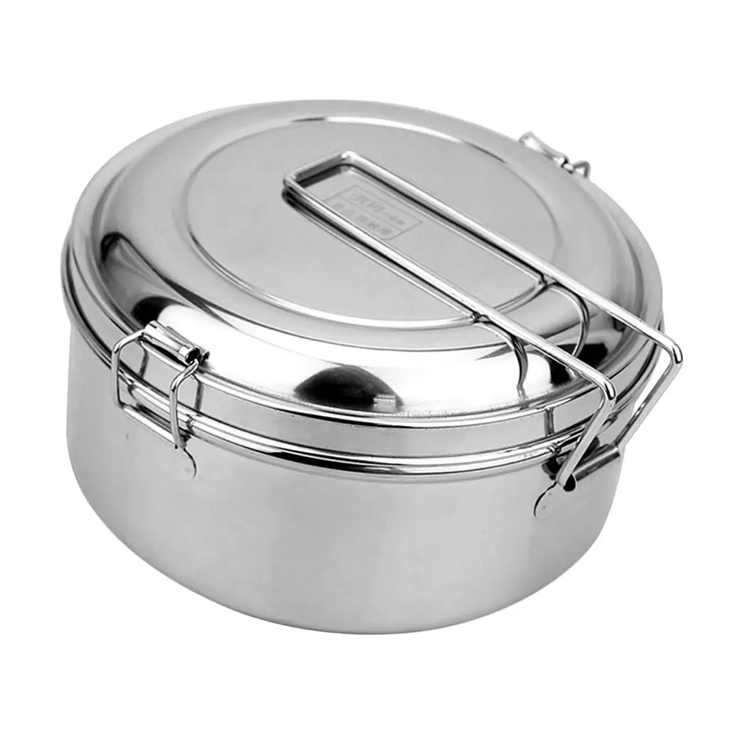 Round Portable Outdoor Bento Box for School Kids Stainless Steel Mess Tin,Keep