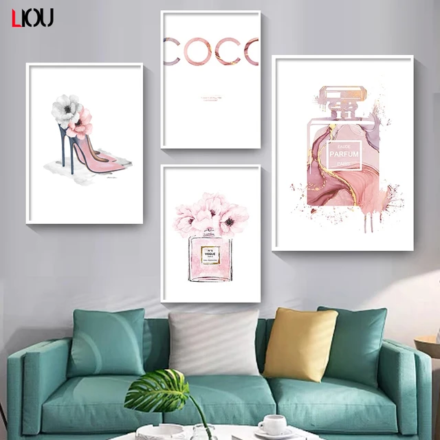 Unframed Perfume Bottle Canvas Painting Wall Art Fashion Book Women Bag  Posters And Prints Pink Flowers Wall Pictures For Living Room Bedroom Decor  Canvas Art Wall Decor Home Decor (No Frame)