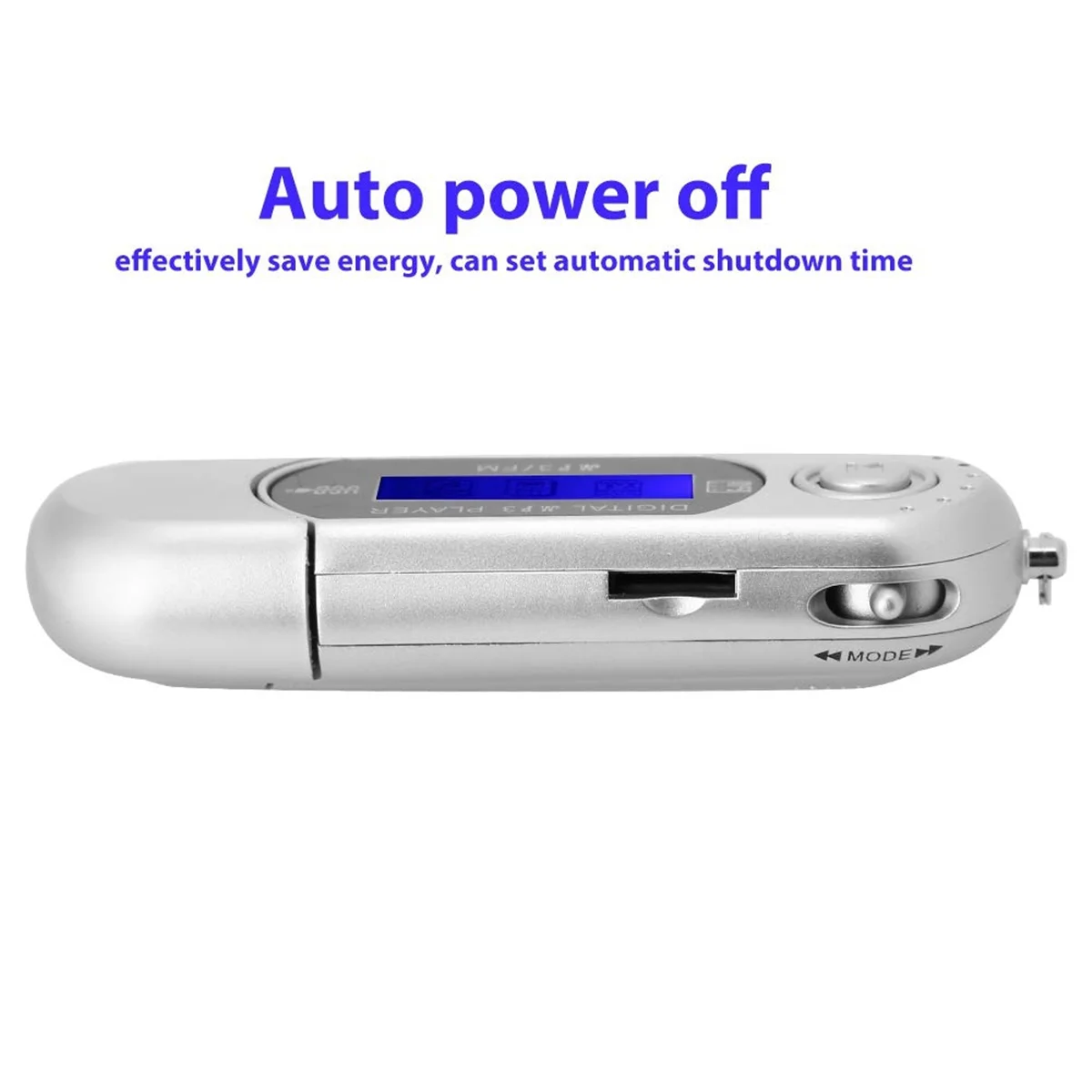 B02B-MP3 Player with Earphone 8GB, Portable Music MP3 USB Player with LCD Screen FM Radio for Walking Running (Silver)