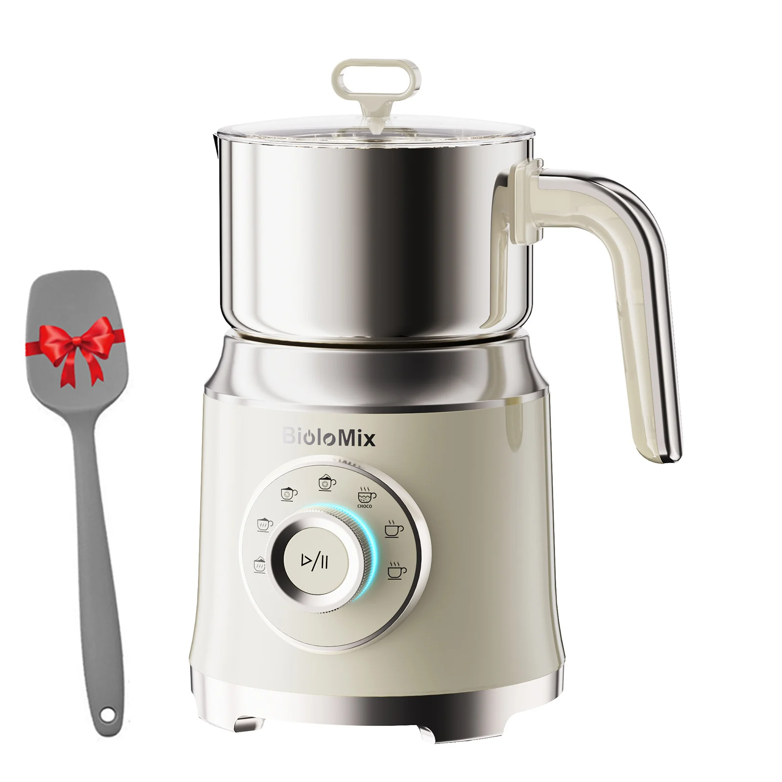 BioloMix Mousseur à lait électrique automatique, mousseur pour café Cappuccino Latte 7 en 1 machine à mousse chaude et froide mousseur à lait mousseur