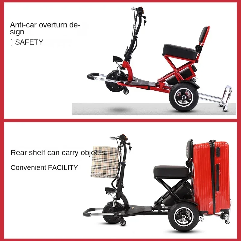 Mobility Scooters 3 Wheel Elderly Foldable Disability Electric Scooter Mini Small Adult 500W 48V12AH Removable Lithium Battery 4