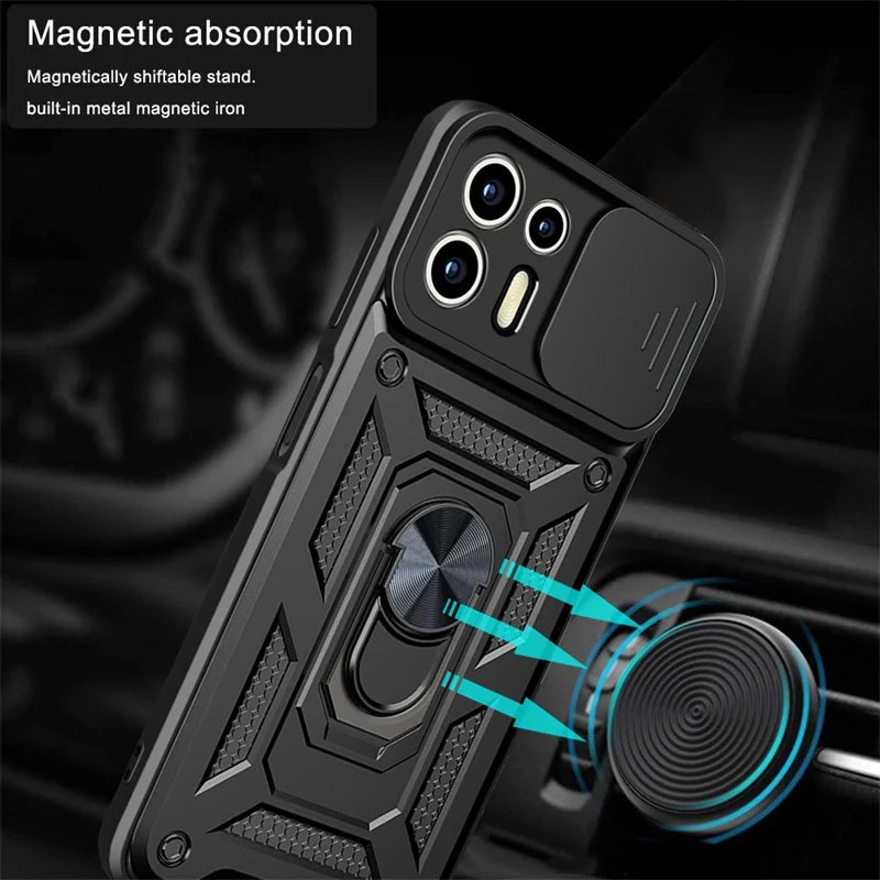 Robust Armor Slide Camera Lens Protection Case with Magnetic Holder Ring Stand for Motorola Edge 20 Lite