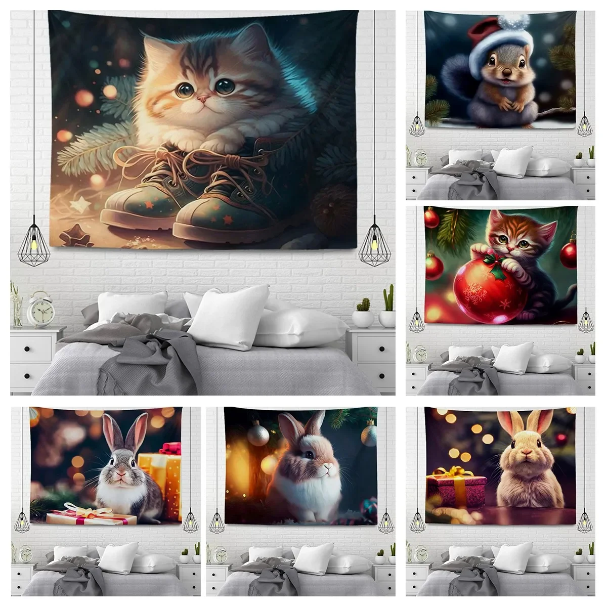 

Christmas animal Home decorations room decor wall tapestry aesthetic bedroom aesthetic wall art large fabric wall tapestry